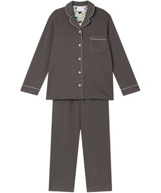 une nana cool 【綿混】ソフトコットンリブ 長袖開襟パジャマ MADE WITH LIBERTY FABRIC アッシュブラウン