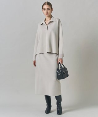 ICB L 【洗える】 シンセティックダブルフェイス スキッパーニットプルオーバー トープ系