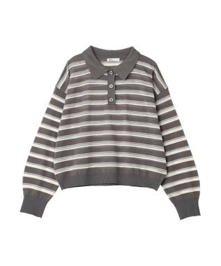 CRAFT STANDARD BOUTIQUE シアーボーダーポロ衿ニットプルオーバー Gray