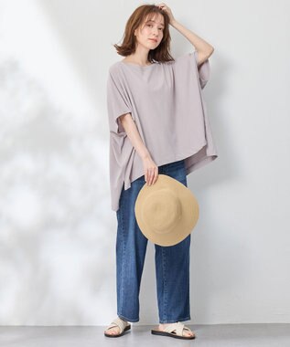 ANY ハイツイストコットンポンチョ風Tシャツ グレー