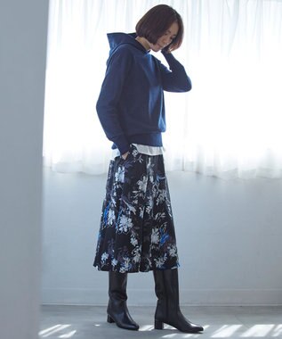 自由区 【洗える】ブラッシュドフラワープリント フレアスカート ブラック系5