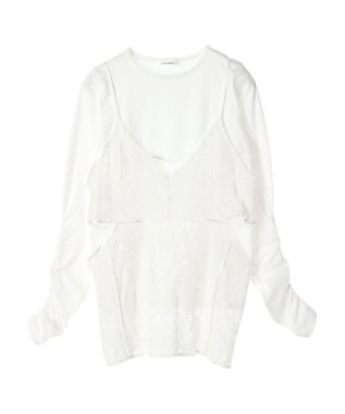 Green Parks AnriettMusee シャーリングスリーブＴシャツ＋レースキャミソールＳＥＴ Off White