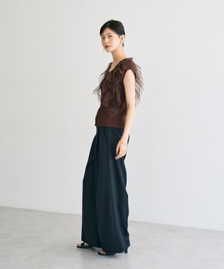 YECCA VECCA チュールラッフルノースリーブカーディガン Brown