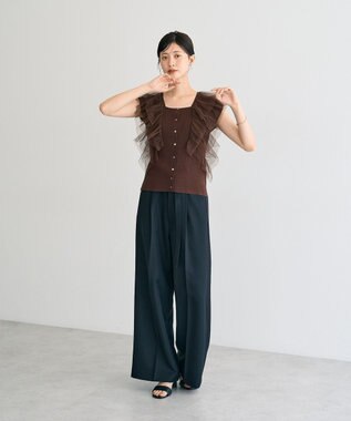 YECCA VECCA チュールラッフルノースリーブカーディガン Brown