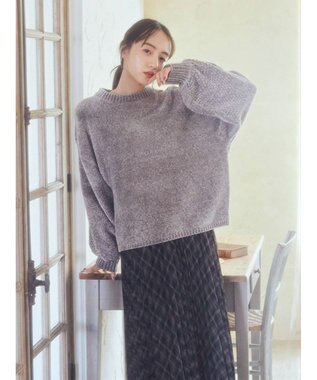 earth music&ecology シャイニーベロアモールプルオーバー Gray Beige