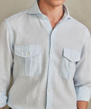 GOTAIRIKU ノルマンディリネン使用【洗える】カッタウェイカラー ソフトリネンシャツ サックスブルー系