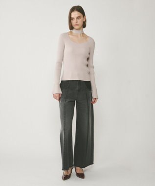 GRACE CONTINENTAL ボウタイリブニットトップ ライトグレー