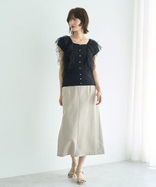 YECCA VECCA チュールラッフルノースリーブカーディガン Black