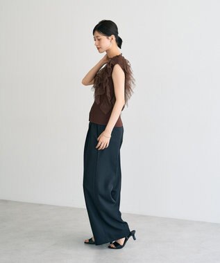 YECCA VECCA チュールラッフルノースリーブカーディガン Brown