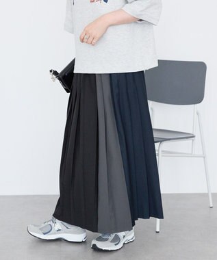 AMERICAN HOLIC 【選べる丈】ブロッキングプリーツスカート Black