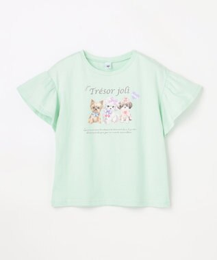 ANY KIDS 【綿100%】ドロップショルダー アニマルプリントTシャツ ミント×イヌ