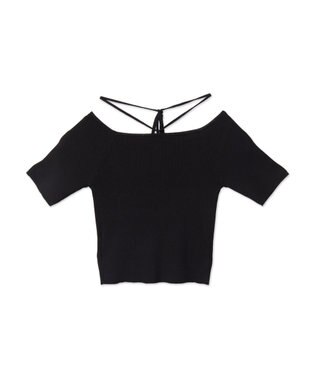 WEGO チョーカーリボン付きオフショルニット ブラック