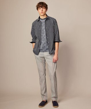 JOSEPH ABBOUD 【キングサイズ・吸水速乾】リーフ柄ジャガード クルーネック Tシャツ ダルブルー系