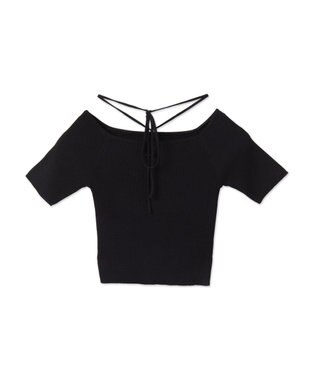 WEGO チョーカーリボン付きオフショルニット ブラック