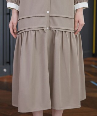 Tiaclasse L ピンタックギャザークレリックシャツワンピース グレージュ