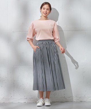 ANY 【WEB限定・接触冷感】シルケットスムース ギャザーパフスリーブトップス ピンク