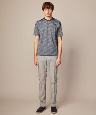 JOSEPH ABBOUD 【キングサイズ・吸水速乾】リーフ柄ジャガード クルーネック Tシャツ ダルブルー系