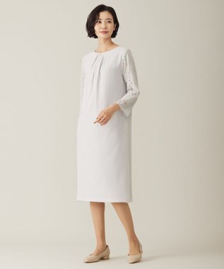J.PRESS LADIES L 【洗える】ノルディス2wayジョーゼット レース袖 ワンピース ライトグレー系