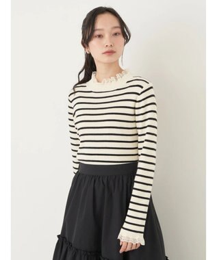 earth music&ecology レースドッキングリブニット Border Ivory