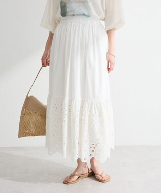 Green Parks ペチ付スカラップ刺しゅうスカート Off White