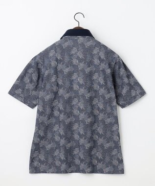 JOSEPH ABBOUD 【吸水速乾】リーフ柄ジャガード 半袖 ポロシャツ ダルブルー系