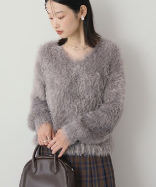 AMERICAN HOLIC Vネックシャギーニットプルオーバー Gray Beige