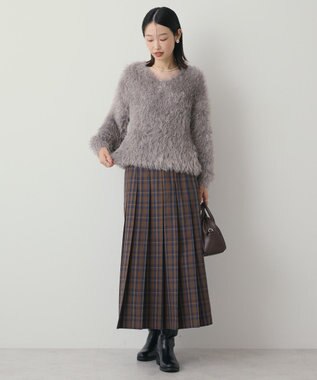 AMERICAN HOLIC Vネックシャギーニットプルオーバー Gray Beige