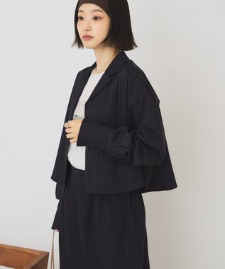 AMERICAN HOLIC 【2点セット・マルチ機能】タイトスカート+ショート丈シャツ Stripe Navy