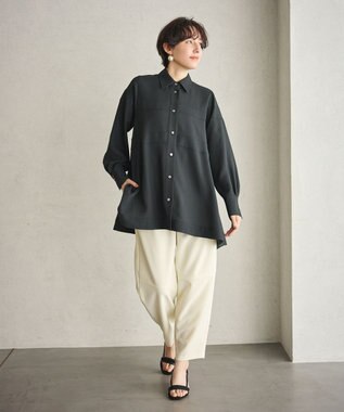 #Newans 【洗濯機可能】Aラインパネルチュニックシャツ ブラック