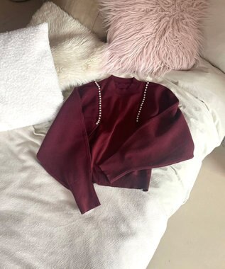 Feroux 【洗える・アンサンブル】パールポイントアンサンブル ニット ワイン系