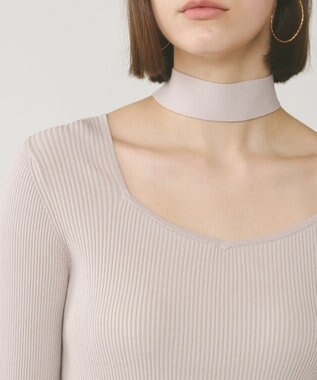 GRACE CONTINENTAL ボウタイリブニットトップ ライトグレー