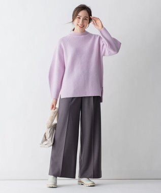 自由区 L 【洗える】ウールカシミヤ ハイネックニット (検索番号:JL27) ピンク系