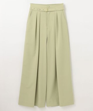 GRACE CONTINENTAL ツータックベルトワイドパンツ ライトグリーン