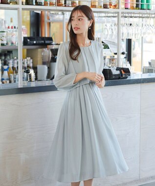 Tiaclasse L 【洗える】シフォンドレープワンピース サックスグレー