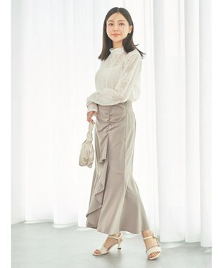 earth music&ecology 切り替えラッフルスカート Gray Beige