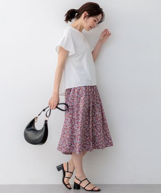 組曲 【WEB限定】プレーティング天竺フリルスリーブ Tシャツ アイボリー系