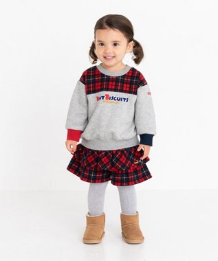 MIKI HOUSE HOT BISCUITS 【80-120cm】 チェック柄 キュロットスカート 赤
