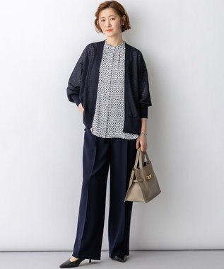 23区 L 【先行予約】シャイニーシアー フロントオープン カーディガン ネイビー系