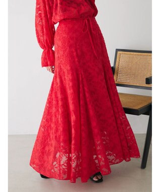 Green Parks シアージャガード花柄ボリュームスカート Red