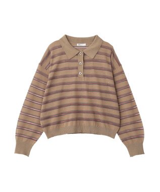 CRAFT STANDARD BOUTIQUE シアーボーダーポロ衿ニットプルオーバー Beige