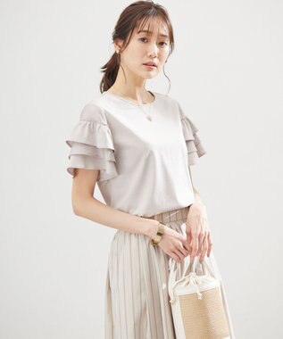 組曲 コットンポンチシア－スリーブ ブラウス ピンクベージュ系