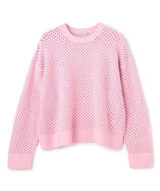 UNFILO L 【野呂佳代さん着用】ふわふわニット メッシュプルオーバー ピンク
