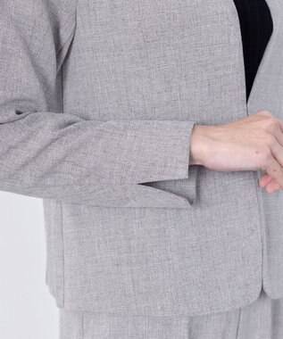 Tiaclasse L 【新色追加・洗える】麻調薄地キーネックジャケット グレー