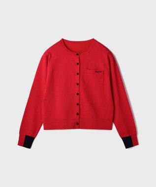 GRACE CONTINENTAL バイカラーロゴニットカーディガン レッド