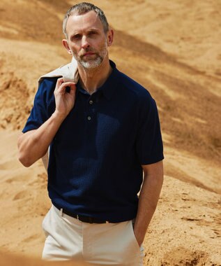 GOTAIRIKU ビジネスでもデイリーにも【ウォッシャブル】インド綿 ニットポロ ネイビー系