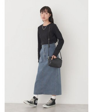 earth music&ecology チェーンリブクルーネックプルオーバー Black