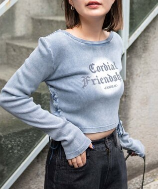 WEGO ヴィンテージウォッシュレースアップロンT ブルー