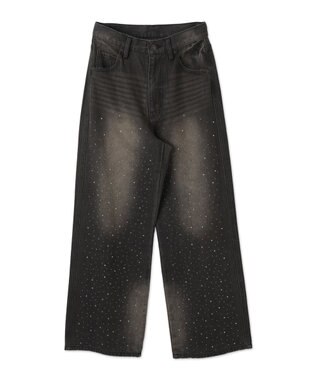 WEGO ラインストーンストレートデニムパンツ ブラック