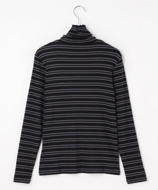 J.PRESS LADIES カシミヤシルク シアーリブ ボーダー タートル カットソー ブラックベース系