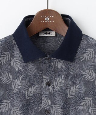 JOSEPH ABBOUD 【吸水速乾】リーフ柄ジャガード 半袖 ポロシャツ ダルブルー系